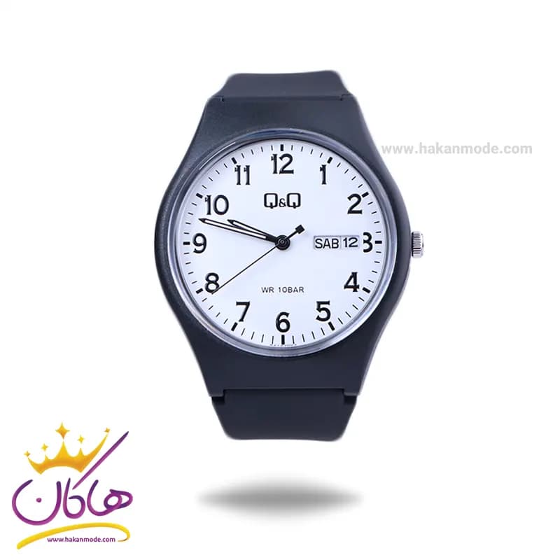 ساعت پسرانه کیو اند کیو بند رابر مشکی صفحه سفید A212J003Y