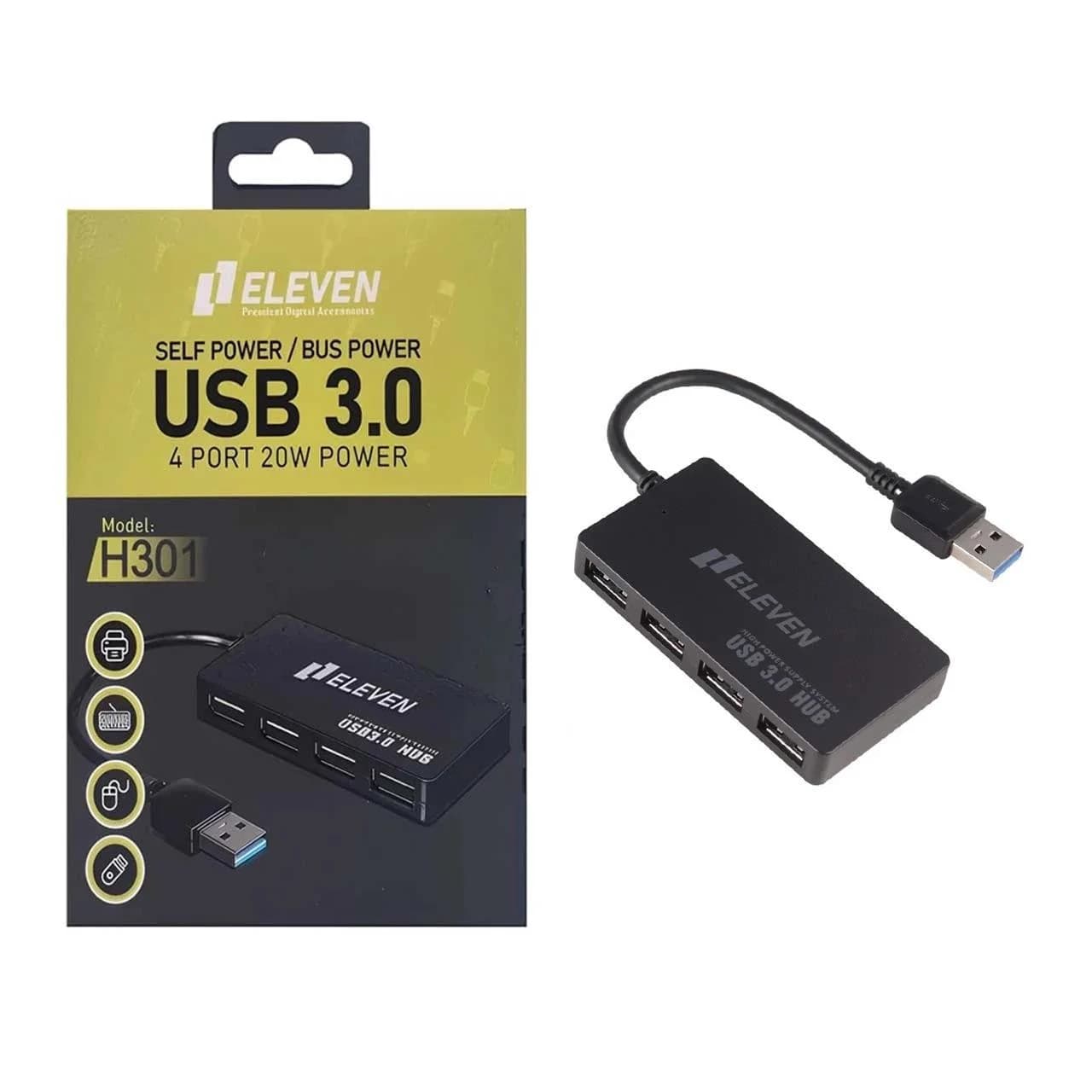 هاب 4 پورت Eleven USB3.0 مدل H301 – مشکی (گارانتی یکساله شرکتی)