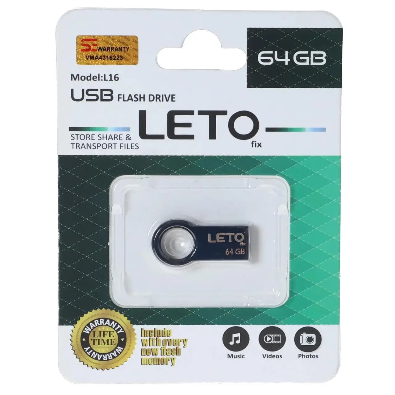 فلش مموری Leto Fix مدل L16 USB2.0 ظرفیت 64GB – مشکی
