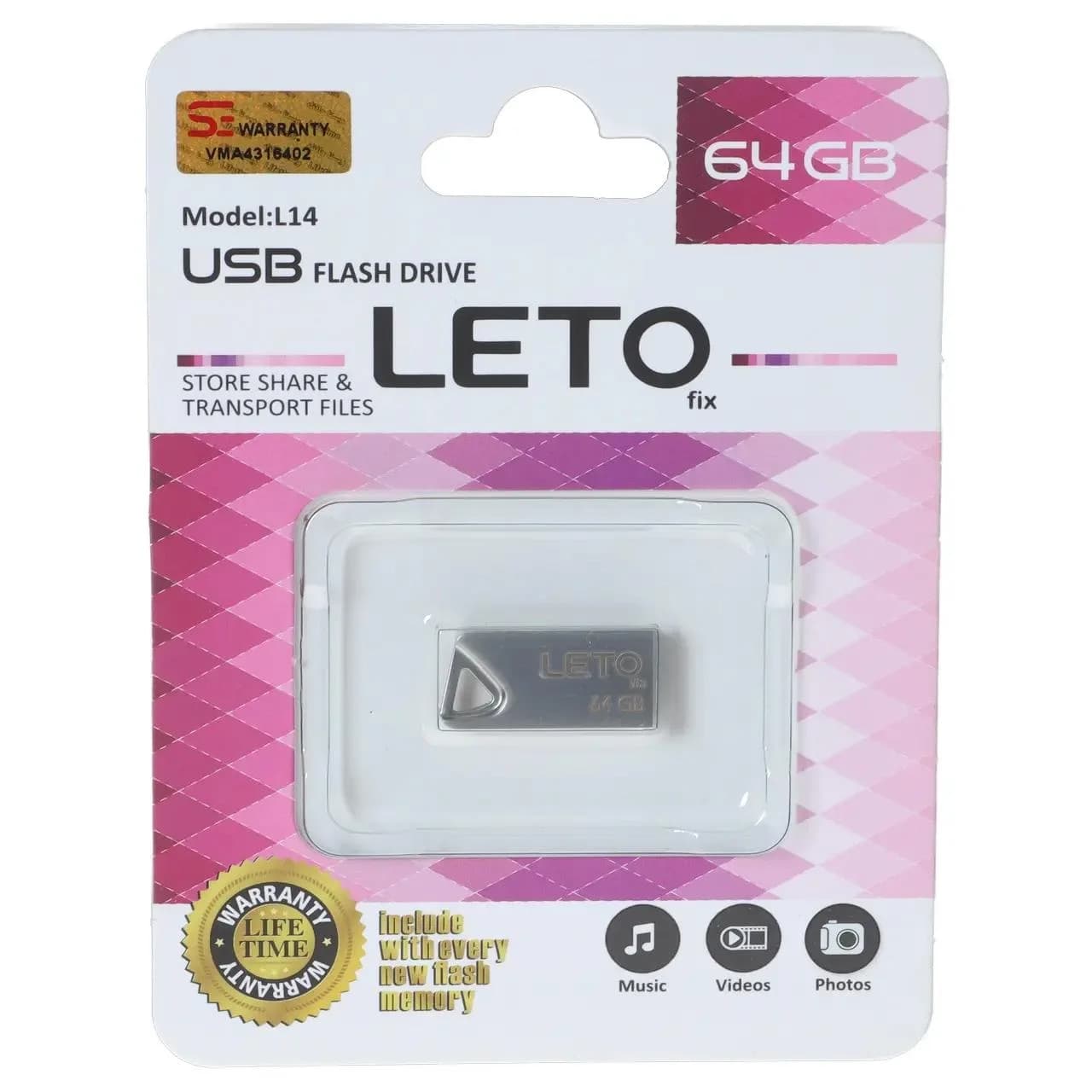فلش مموری Leto Fix مدل L14 USB2.0 ظرفیت 64GB – نقره ای
