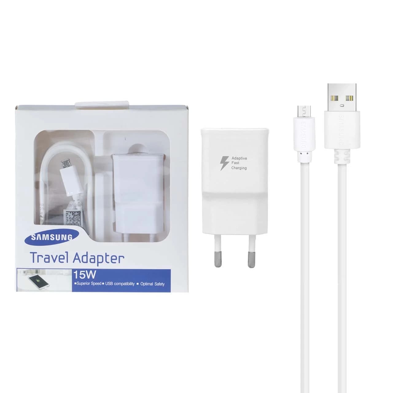 شارژر دیواری فست تک پورت Samsung-15W به همراه کابل شارژ اندروید-سفید (گارانتی شش ماهه نیکان همراه)