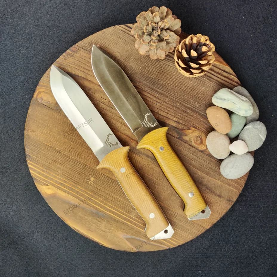 چاقو بوشکرفت جمال محمدی طرح کله گنجشک دست‌ساز زنجان | تیغه فولاد (سنگ شور – ساده) در 2 جنس دسته