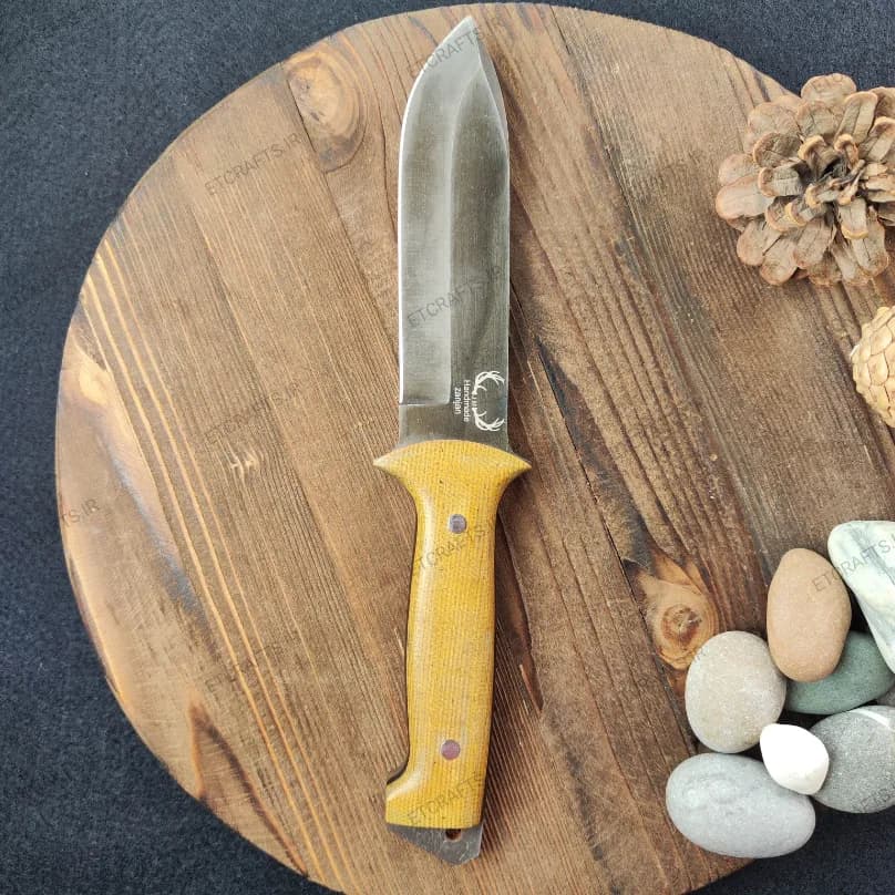 چاقو بوشکرفت جمال محمدی طرح کله گنجشک دست‌ساز زنجان | تیغه فولاد (سنگ شور – ساده) در 2 جنس دسته — تصویر ۴