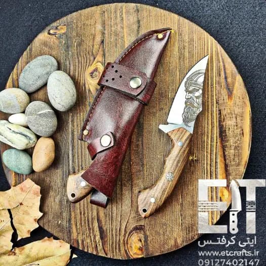 چاقو نک نایف حسین نوری مدل تک پین موزاییکی (تیغه فولاد 80CRV2 با دسته چوب گردو و میکارتا) دست ساز زنجان — تصویر ۲