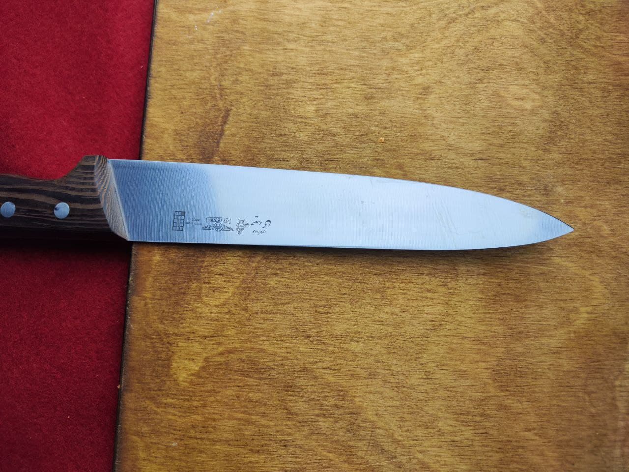 ست ۳ تایی چاقو آشپزخانه راسته استاد حیدری (فولاد آلمان) با دسته چوب ونگه — تصویر ۵