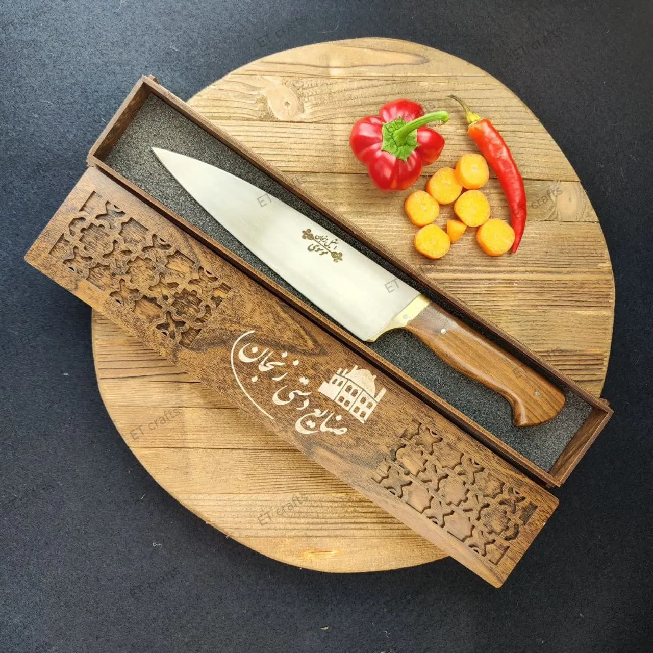 ست هدیه چاقو دست ساز موسوی (دسته ریشه گردو) به همراه جعبه کادویی