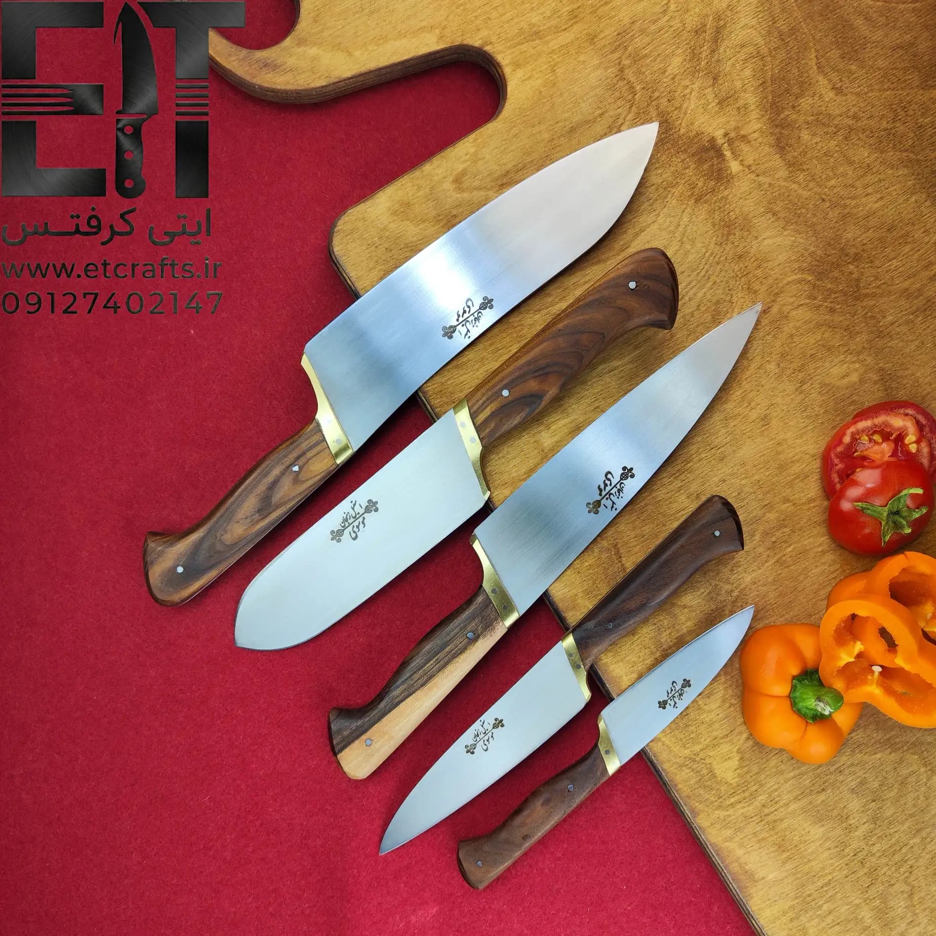 ست چاقو آشپزخانه و سلاخی دست‌ساز موسوی (تیغه استیل ضد زنگ – در ۳ مدل متنوع)