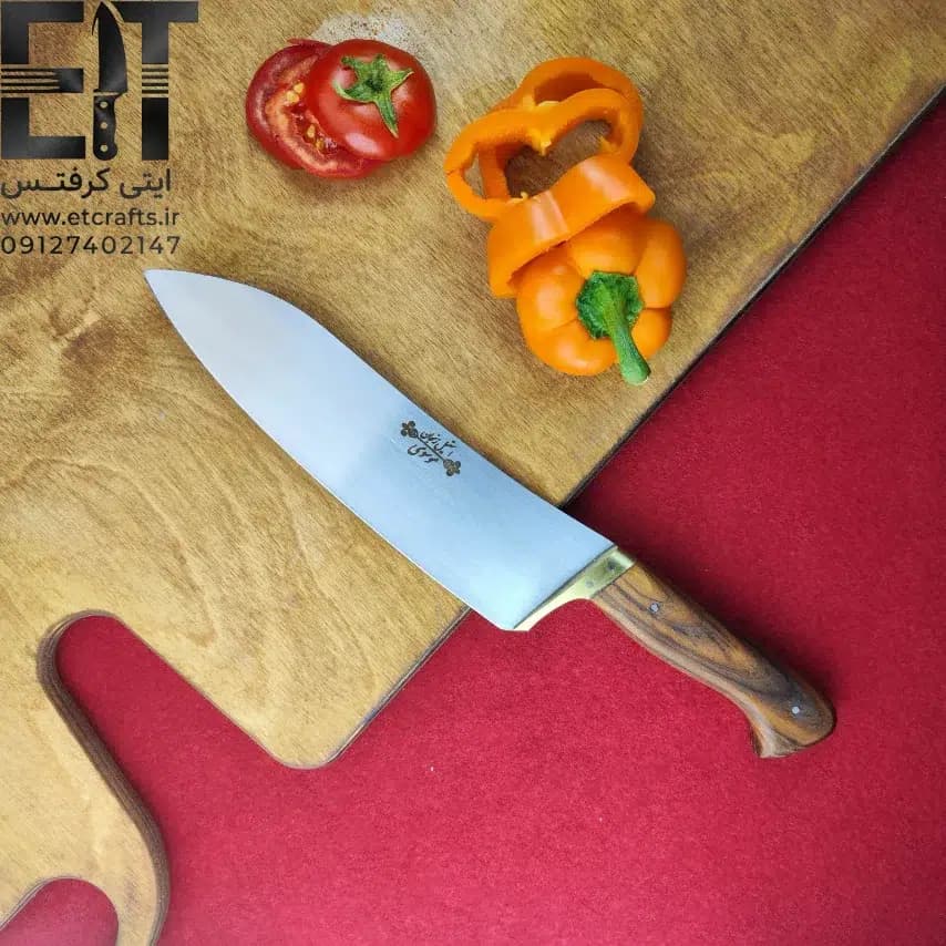 چاقو آشپزخانه دست ساز موسوی زنجان (تیغه استیل ضد زنگ و دسته چوب گردو) — تصویر ۴
