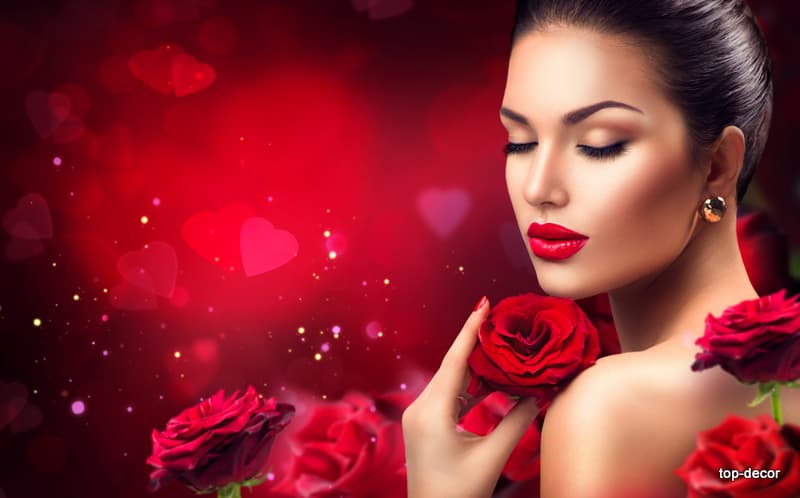 پوستر دیواری چهره زن و گل رز قرمز | طرح لوکس و رمانتیک