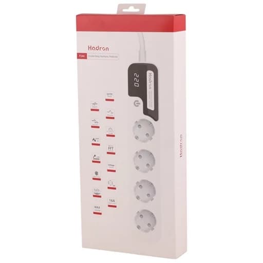 محافظ برق تلویزیون و یخچال فریزر 4 خانه ارت دار هادرون P244 با کابل 1.8 متری — تصویر ۲