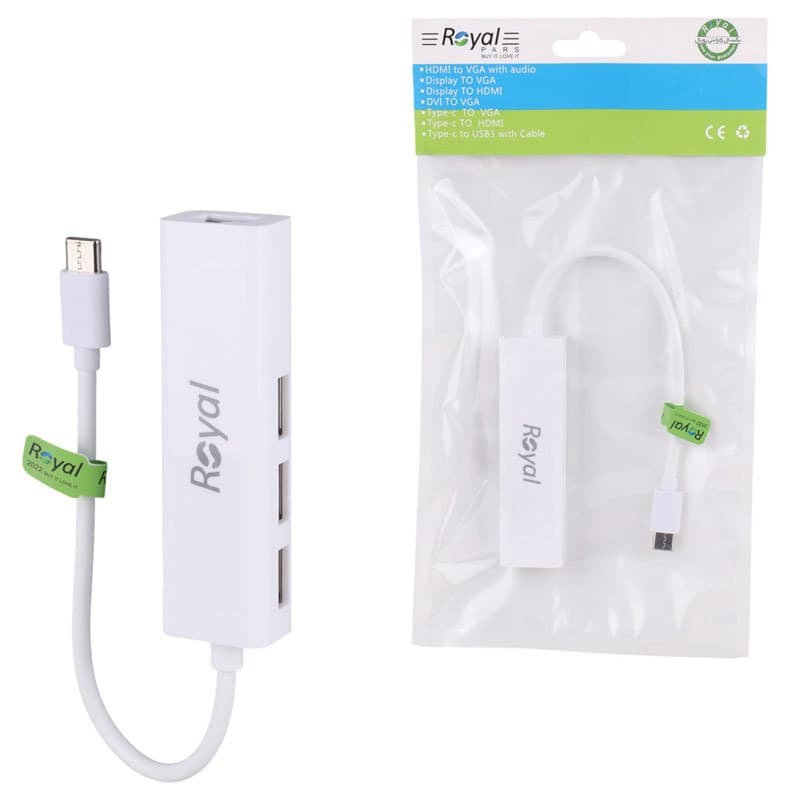 هاب 3 پورت USB2 و مبدل شبکه Royal رابط Type-c