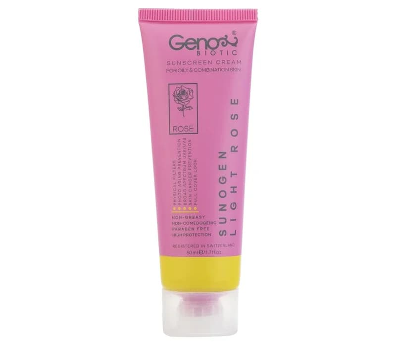 کرم ضد آفتاب رز روشن پوست چرب و مختلط ژنوبایوتیک SPF50