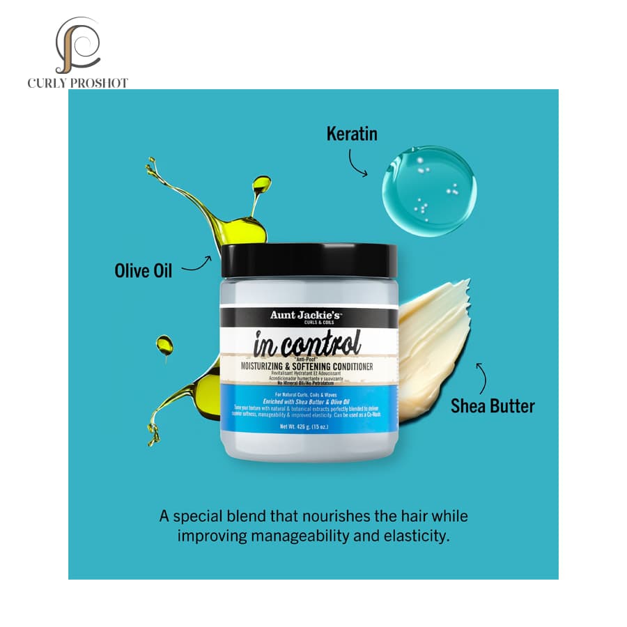 نرم کننده داخل حمام آبرسان و کنترل وز و پف آنت جکیز Aunt Jackie’s Curls & Coils In Control “Anti-Poof” Moisturizing & Softening Conditioner — تصویر ۲