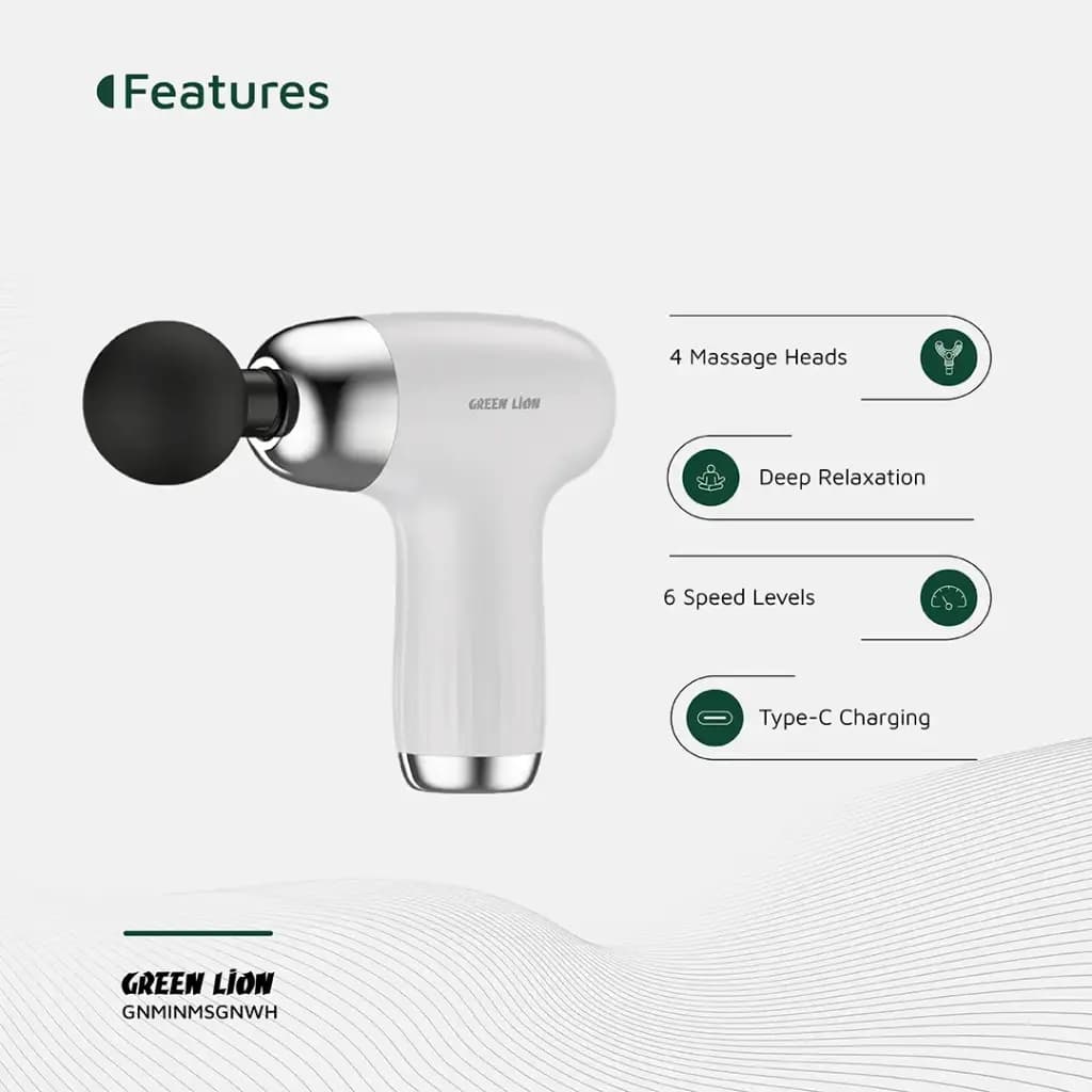 ماساژور تفنگی گرین لاین مدل Green Lion Mini Massage Gun 6 Speed Levels — تصویر ۲