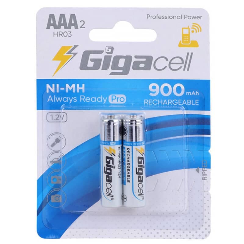 باتری نیم قلم شارژی گیگاسل 900mAh بسته 2 تایی Gigacell