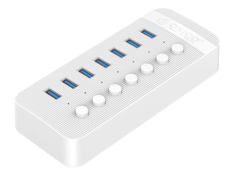 هاب یو اس بی 7 پورت همراه آداپتور اوریکو Orico CT2U3-7AB Multi-Port Hub With Individual Switches — تصویر ۳