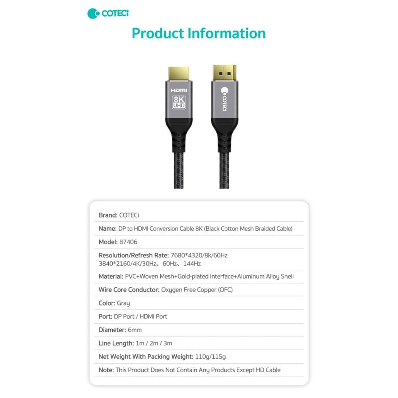 کابل دیسپلی به hdmi یک متری کوتسی 87406 — تصویر ۸