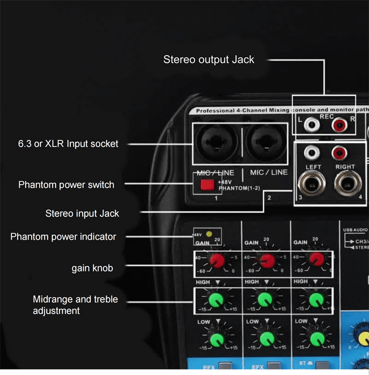 کارت میکسر صدا 4 کاناله مدل Mixing Console — تصویر ۵