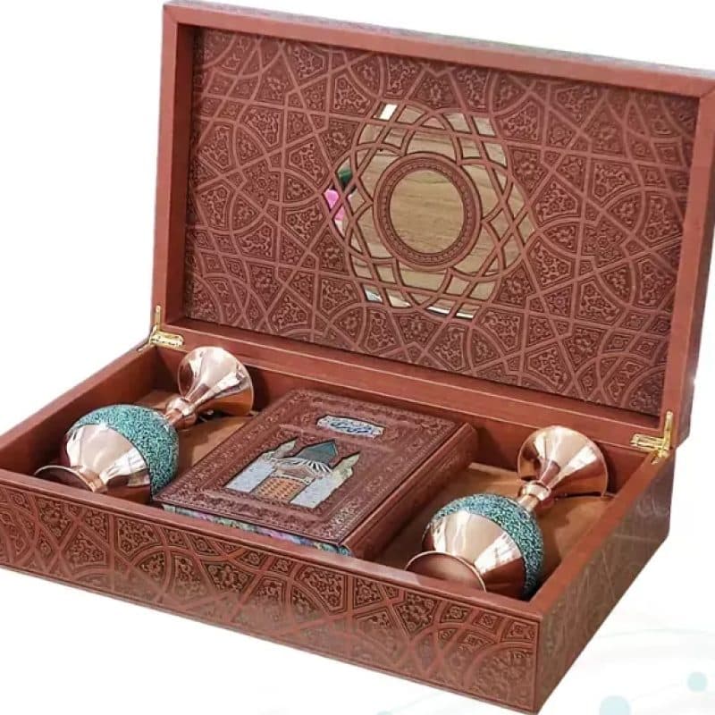 مثنوی معنوی وزیری چرم با 2 گلدان بزرگ فیروزه — تصویر ۲