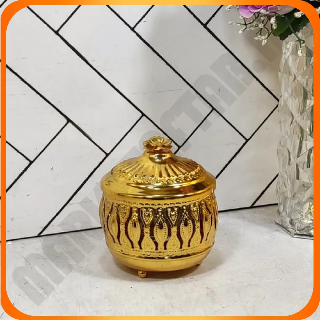 قندان گرد طلایی نگین مینا خاتم