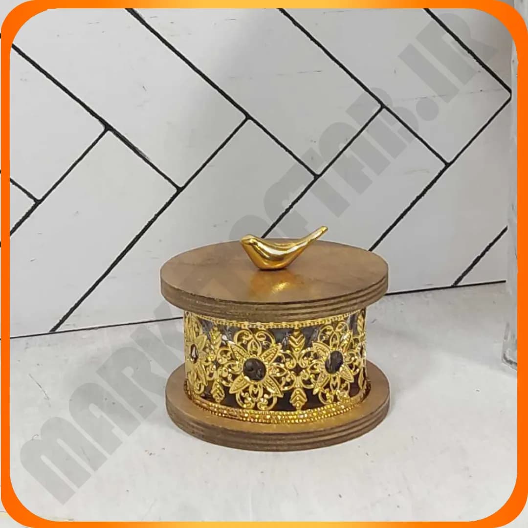 قندان گرد کف چوب طلایی آزالیا خاتم