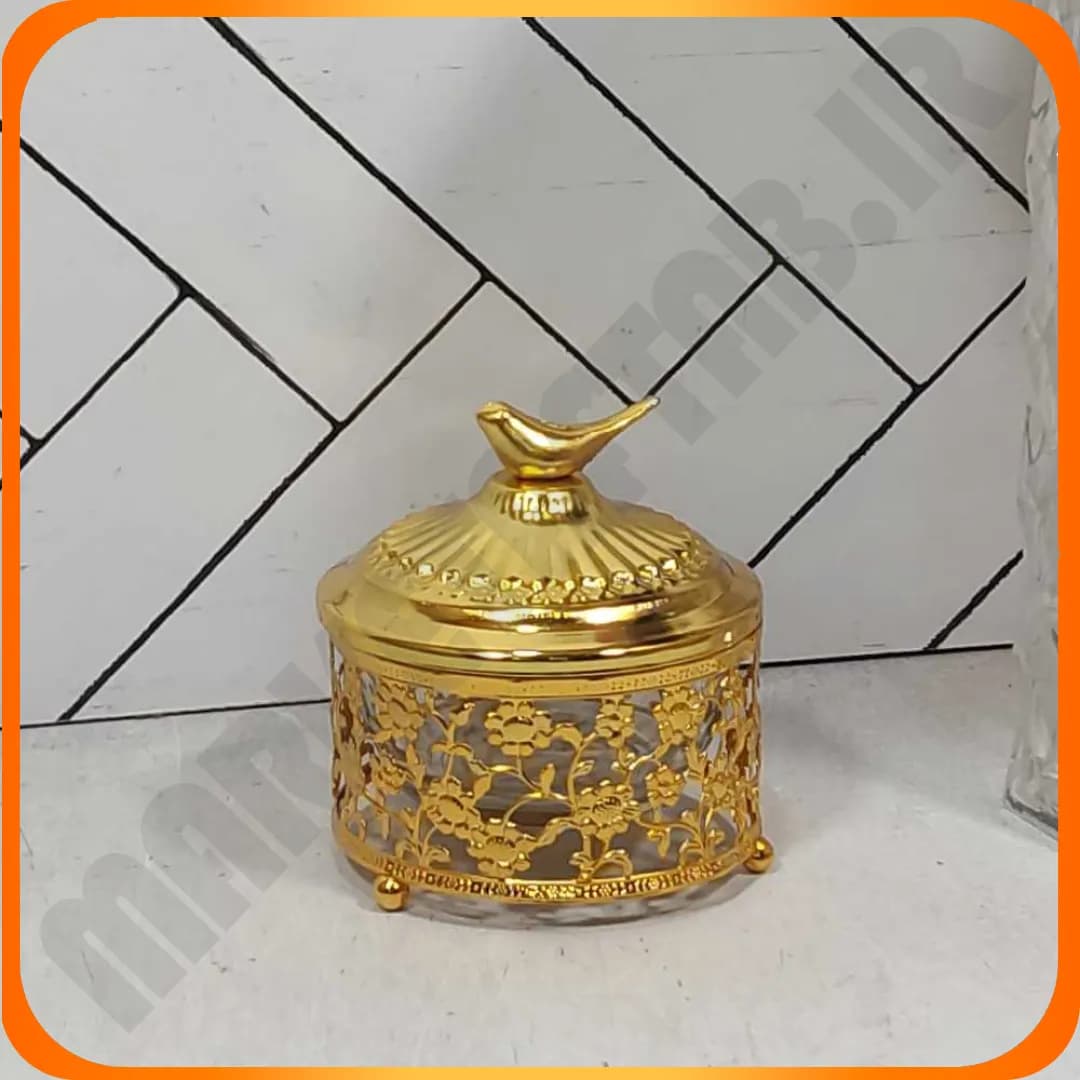 قندان گرد گلی طلایی خاتم
