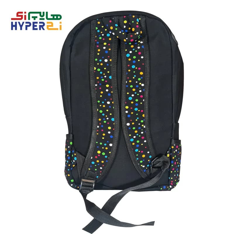 کوله پشتی دانش آموزی زیماژ کد K017 مشکی خالدار رنگی — تصویر ۲