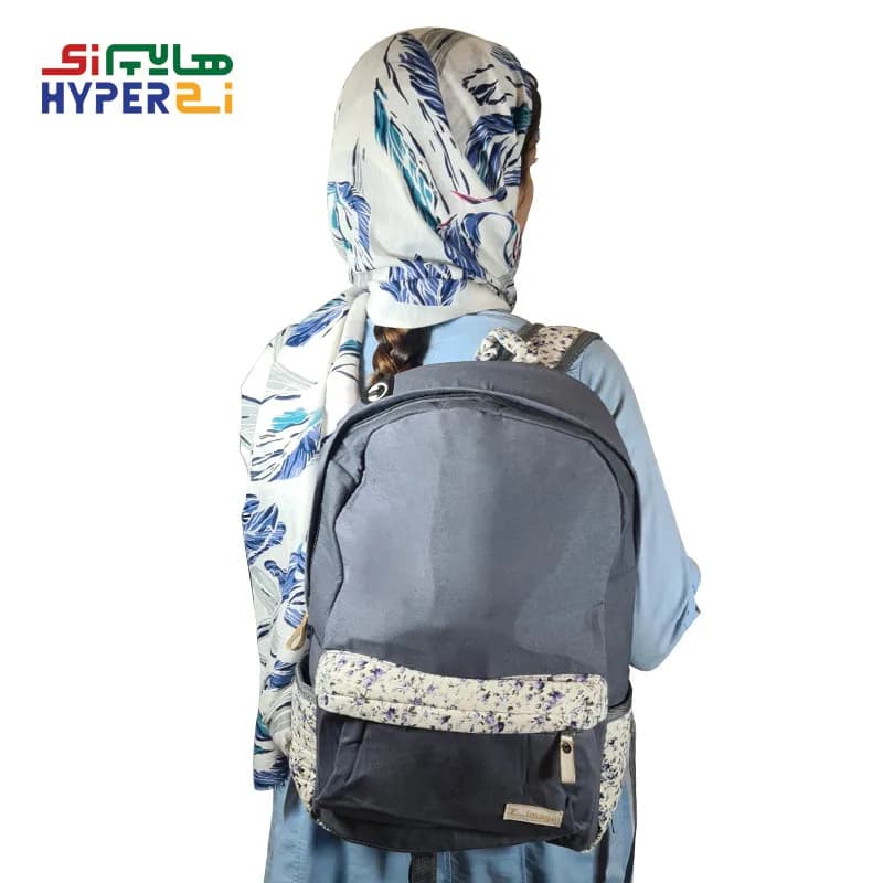 کوله پشتی دانش آموزی زیماژ کد K015 طوسی گل ریز بنفش — تصویر ۴