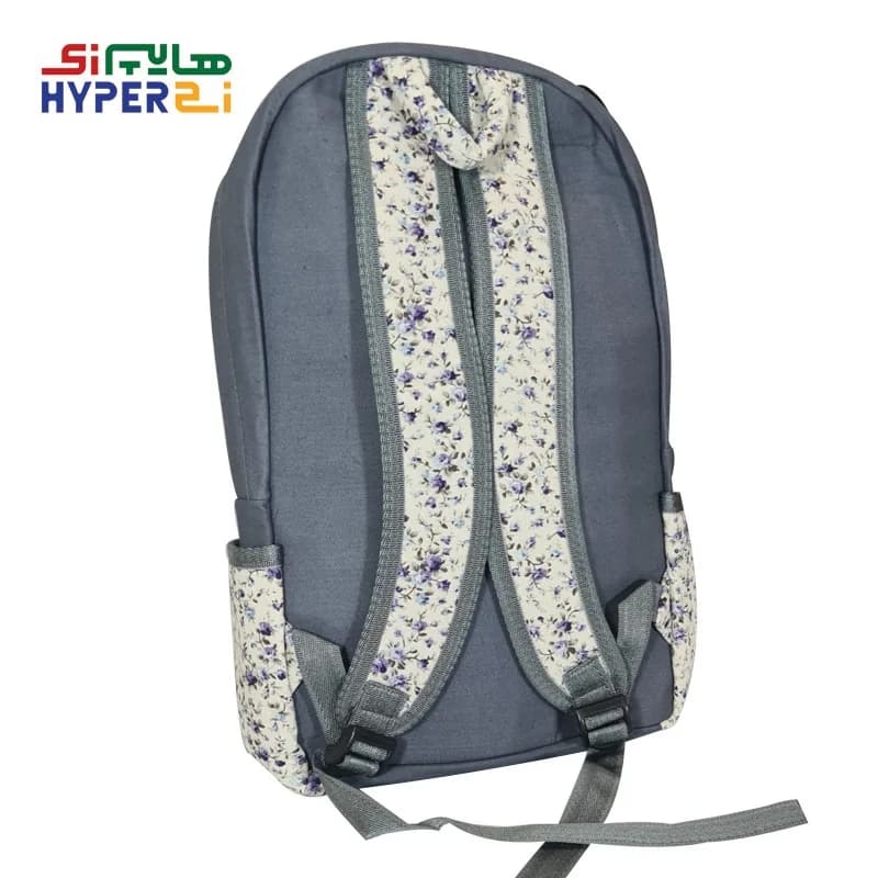 کوله پشتی دانش آموزی زیماژ کد K015 طوسی گل ریز بنفش — تصویر ۲