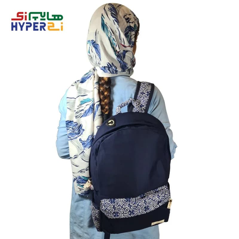 کوله پشتی دانشجویی دخترانه زیماژ کد K04 سرمه ای طرحدار — تصویر ۳