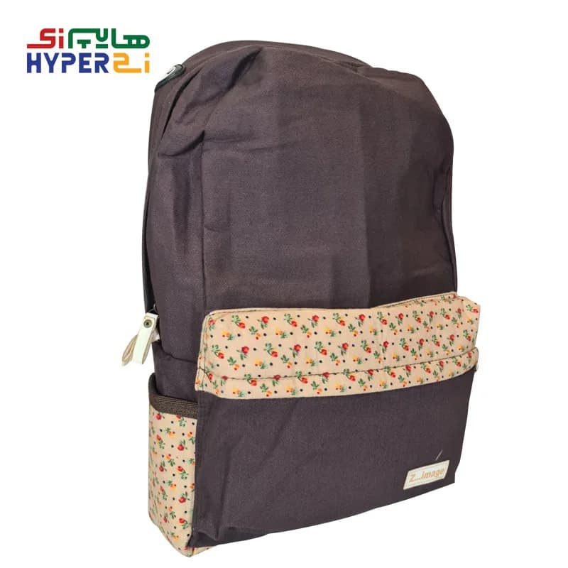 کوله پشتی دانشجویی زیماژ کد K06 کرم قهوه ای گلدار