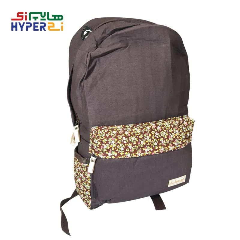 کوله پشتی زیماژ کد K019 طرح قهوه ای گل ریز نواری
