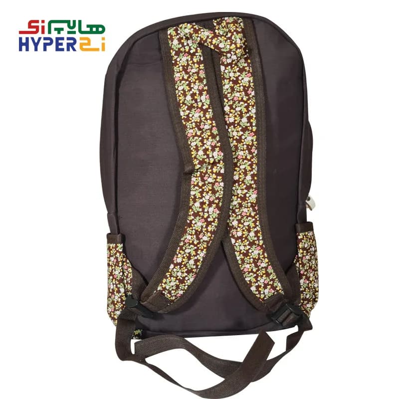 کوله پشتی زیماژ کد K019 طرح قهوه ای گل ریز نواری — تصویر ۲