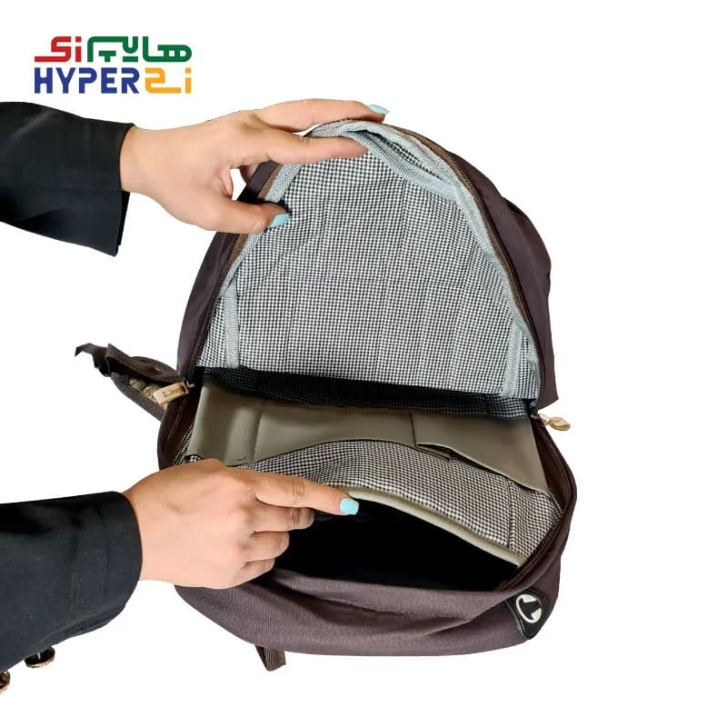 کوله پشتی زیماژ کد K019 طرح قهوه ای گل ریز نواری — تصویر ۴