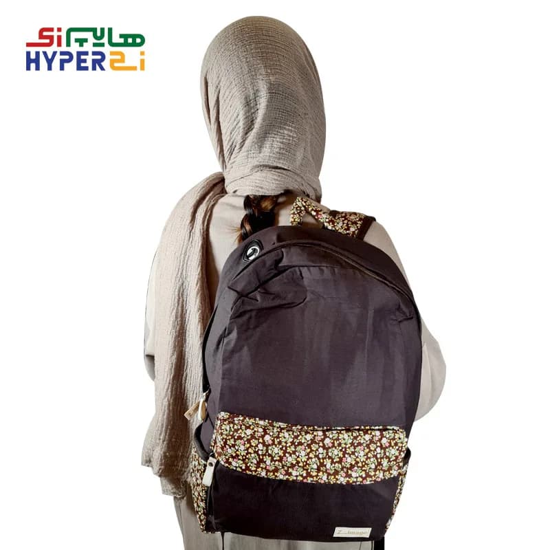 کوله پشتی زیماژ کد K019 طرح قهوه ای گل ریز نواری — تصویر ۳