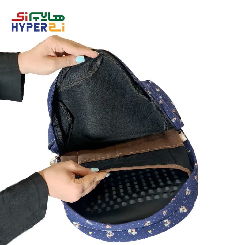 کوله پشتی لپ تاپ زیماژ کد K05 طرح آبی کاربنی گل دار — تصویر ۲