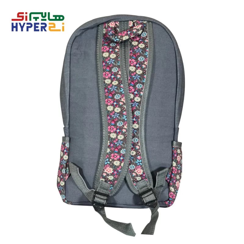 کوله پشتی لپ تاپ زیماژ کد K016 طرح طوسی گل دار نواری — تصویر ۴