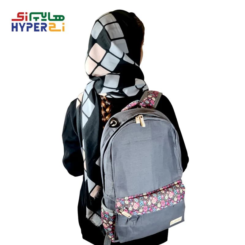 کوله پشتی لپ تاپ زیماژ کد K016 طرح طوسی گل دار نواری — تصویر ۲