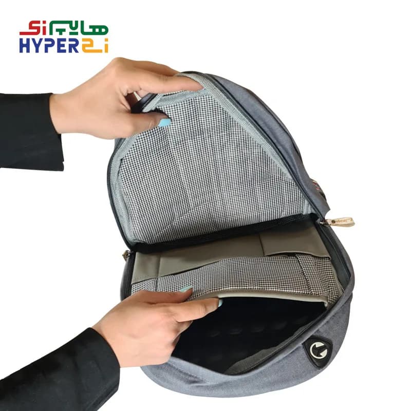 کوله پشتی لپ تاپ زیماژ کد K016 طرح طوسی گل دار نواری — تصویر ۳