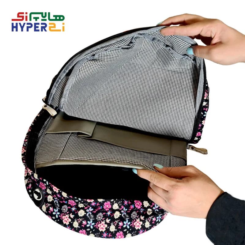 کوله پشتی دخترانه زیماژ کد K010 طرح زمینه مشکی گل دار — تصویر ۴