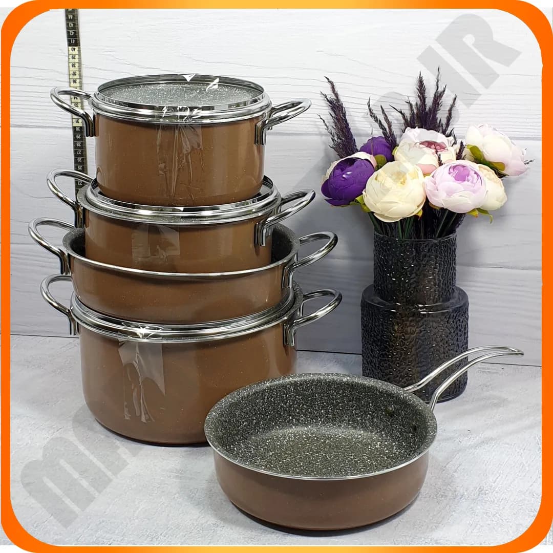 1001 سرویس 8 پارچ گرانیتی سری قهوه ای کلاسیک دسته نقره ای جلامبین