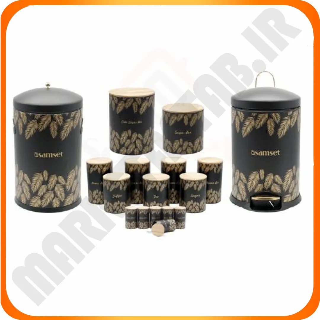 سرویس آشپزخانه 17 پارچه مشکی درب چوبی طرح پر40209024 سام ست