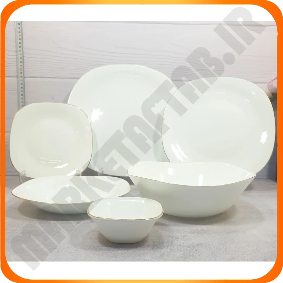 سرویس 26 پارچه چهارگوش سفید لب طلا عالی فرانسوا