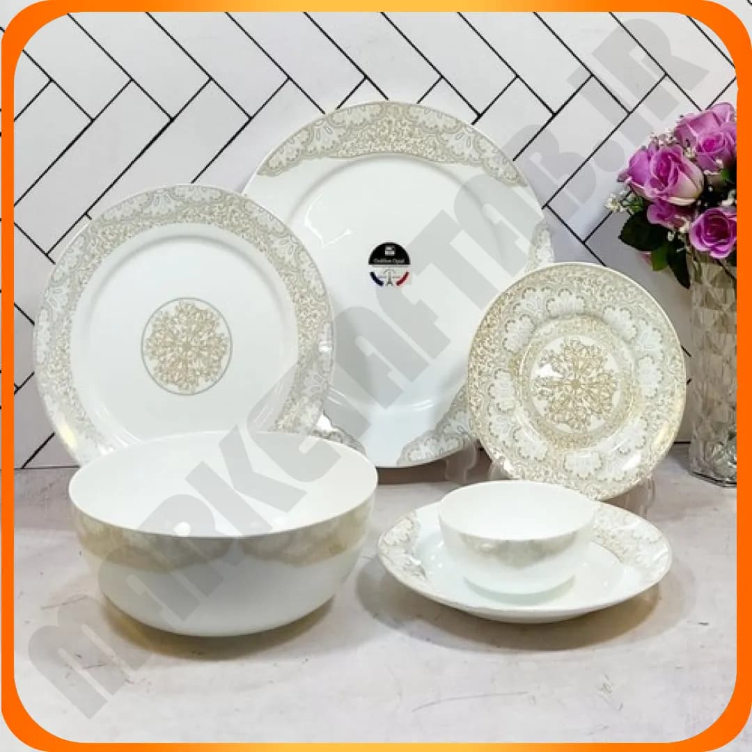 سرویس 26 پارچه قالب بن گلدار کاستل عسلی گلدن اپال