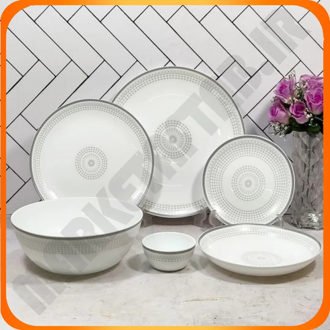 سرویس 26 پارچه گرد کلاسیک پینالو خاکستری آرکوپال دینو