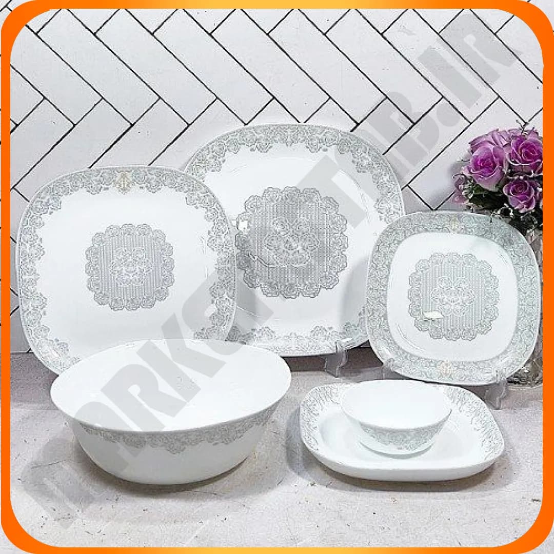 سرویس 26 پارچه چهارگوش کرل گلدار لنا آرکوپال گلدن اپال