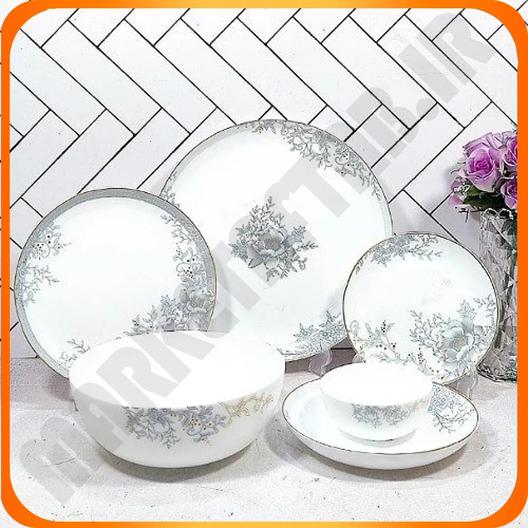 سرویس 26 پارچه گرد کلاسیک لوتوس طوسی آرکوپال گلدن اپال