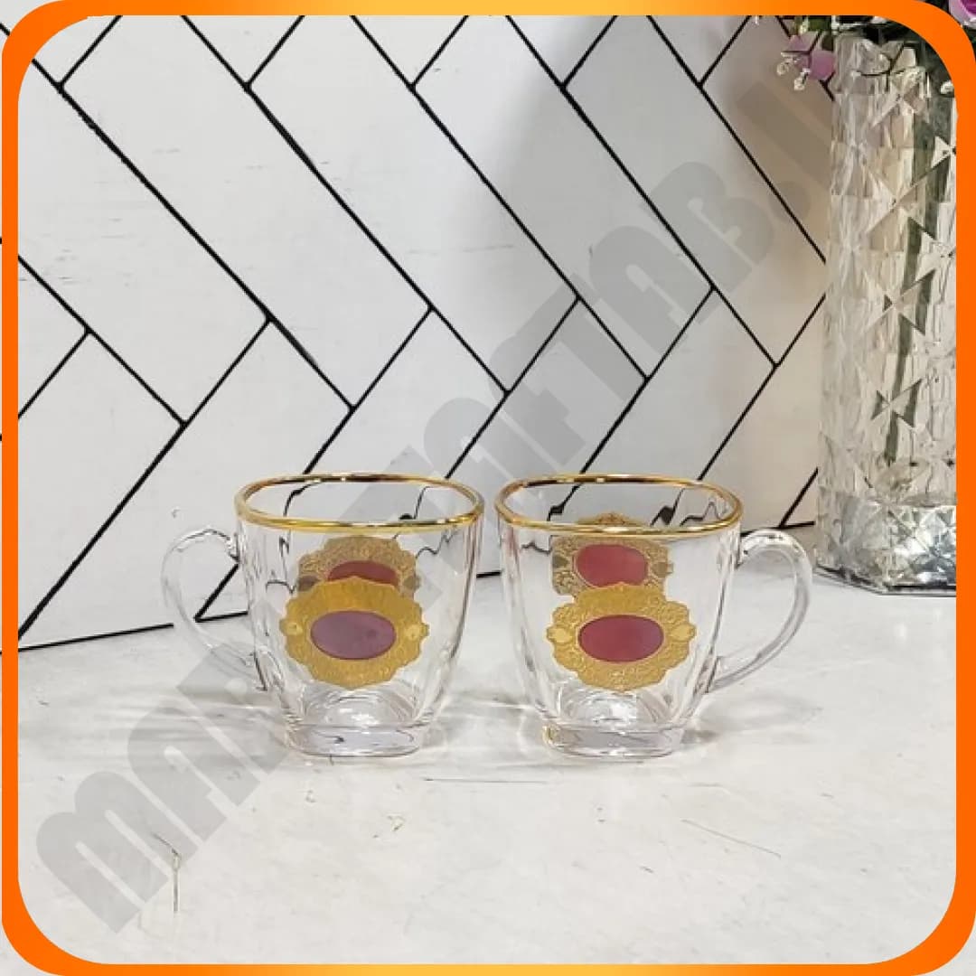 فنجان 4 گوش کارینا KTZB47 لب طلا زرشکی بلینک مکس چین — تصویر ۲