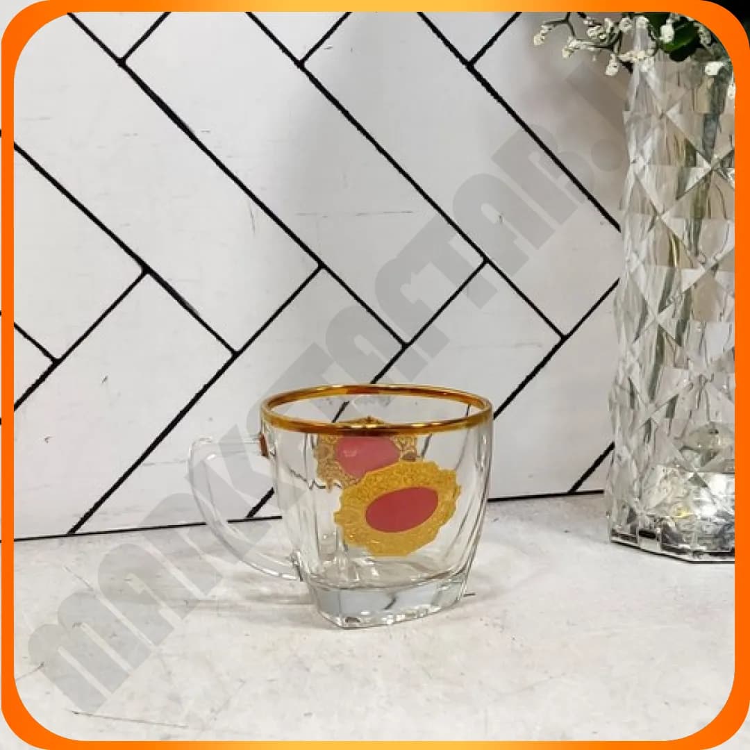 489 فنجان ونا HB لب طلا طرح دار زرشکی چین — تصویر ۲