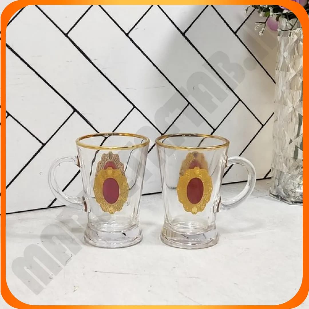 ماگ هابیلی لب طلا طرح دار زرشکی KTZB97 چین — تصویر ۲
